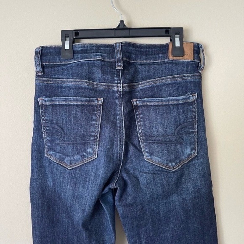 American Eagle Outfitters Jeans Womens US 4 Dark Wash Skinny Distressed Ripped - Picture 4 of 10